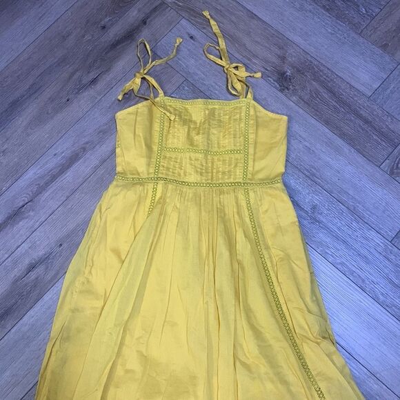 J. Crew Point Sur Yellow Tie-Shoulder Cotton Dress w/Pockets - Picture 2 of 9